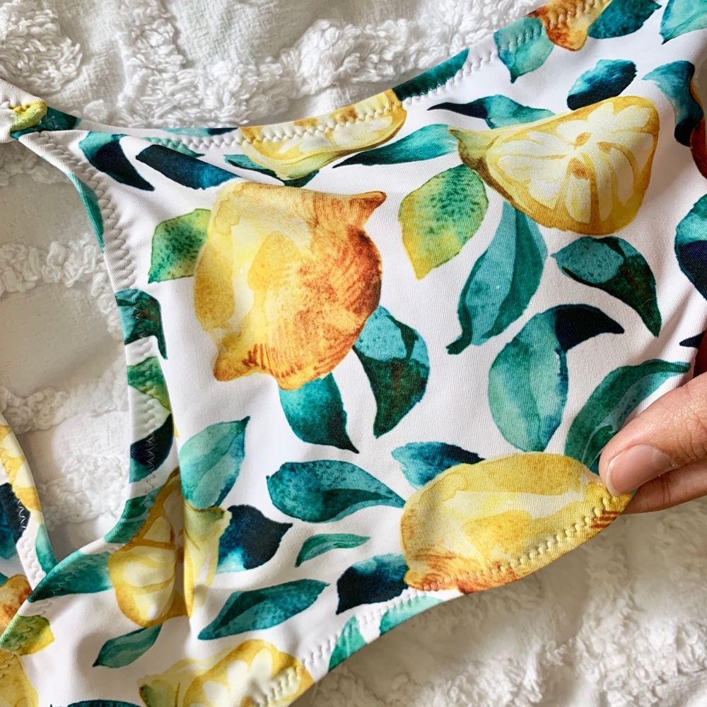 CUPSHE lemon halter criss cross bikini top